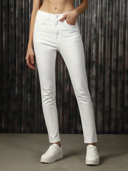High Star - Women White Cotton Washed Skinny Fit High-Rise Jeans