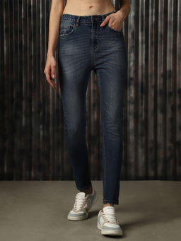 High Star - Women Blue Cotton Washed Skinny Fit High-Rise Jeans