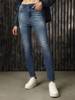 High Star - Women Blue Cotton Washed Skinny Fit High-Rise Jeans
