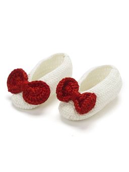 FUNKRAFTS - Handmade Crochet Infant Baby Booties for Girl-Red & White (0-6 Months)