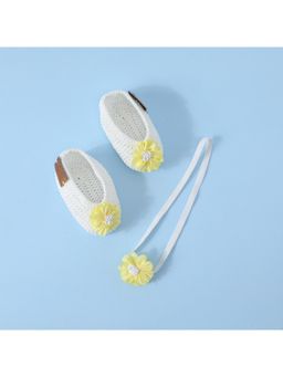 FUNKRAFTS - Handmade Crochet Infant Girl Booties With Headband - Yellow (Set of 2) (0-6 Months)