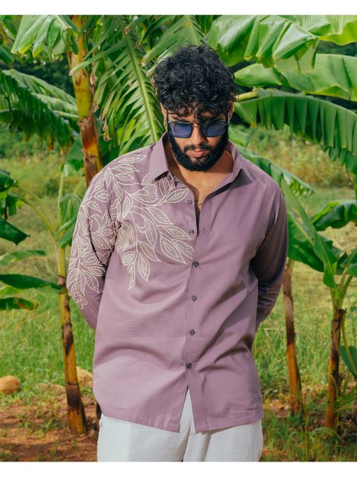 RE-FYND Linen Rose Shirt with Hand Embroidered For Men