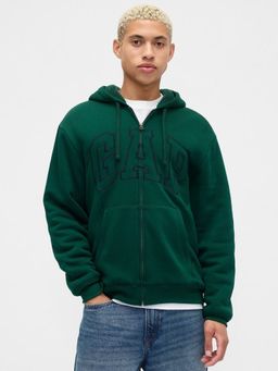 GAP - Men's Green Embroidered Logo Drop-Shoulder Zip-Front Hoodie