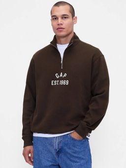 GAP - Men's Brown Logo Oversized Half-Zip Sweatshirt