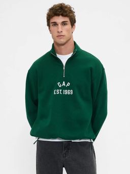 GAP - Men's Green Logo Drop-Shoulder Half-Zip Oversized Sweatshirt