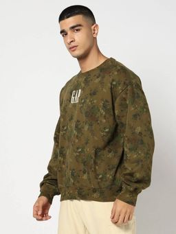 GAP - Men's Olive Floral Drop-Shoulder Relaxed Sweatshirt