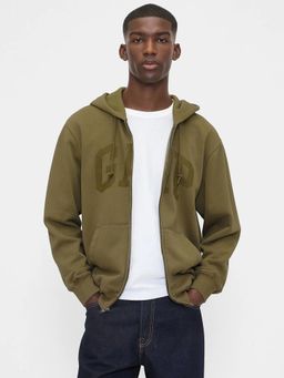 GAP - Men's Olive Logo Zip-Front Hooded Neck Hoodie
