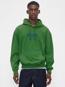 GAP - Men's Green Embroidered Logo Relaxed Fit Hooded Neck Hoodie