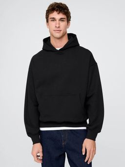 GAP - Men's Black Relaxed Fit Drop-Shoulder Hooded Neck Hoodie