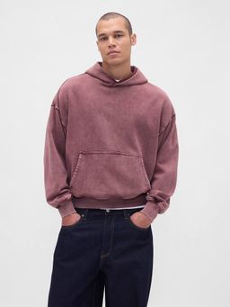 GAP - Men's Mauve Relaxed Fit Drop-Shoulder Hooded Neck Hoodie
