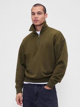 GAP - Men's Olive Half-Zip Drop-Shoulder Oversized Sweatshirt