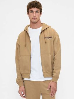 GAP - Men's Brown Logo Zip-Front Oversized Hoodie