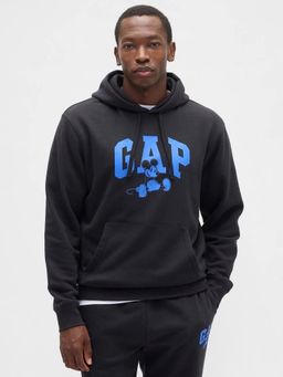 GAP - Men's Black Logo Relaxed Fit Hooded Neck Hoodie