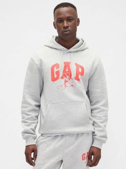 GAP - Men's Grey Logo Relaxed Fit Hooded Neck Hoodie
