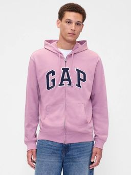 GAP - Men's Pink Logo Zip-Front Hooded Neck Hoodie