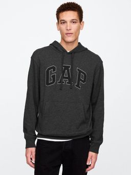 GAP - Men's Charcoal Applique Logo Relaxed Fit Hoodie
