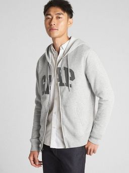 GAP - Men's Grey Applique Logo Zip-Front Relaxed Fit Hoodie