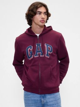 GAP - Men's Burgundy Applique Logo Zip-Front Relaxed Fit Hoodie