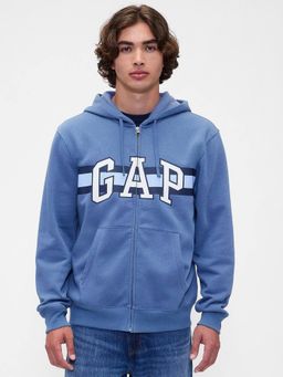 GAP - Men's Blue Graphic Relaxed Fit Zip-Front Hoodie
