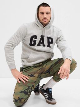 GAP - Men's Grey Applique Logo Relaxed Fit Hoodie