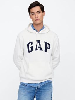 GAP - Men's White Applique Logo Relaxed Fit Hoodie