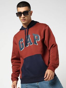 GAP - Men's Rust Colour-Block Relaxed Fit Hoodies