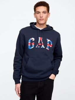 GAP - Men's Navy Blue Conversational Print Hooded Neck Hoodie