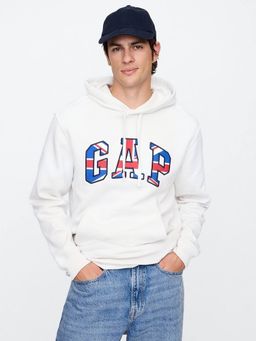 GAP - Men's White Conversational Print Hooded Neck Hoodie
