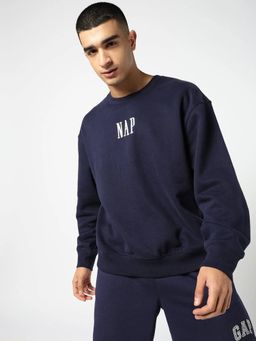 GAP - Unisex Navy Blue Typography Drop-Shoulder Sweatshirt
