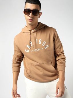 GAP - Men's Brown Logo Hooded Neck Hoodie