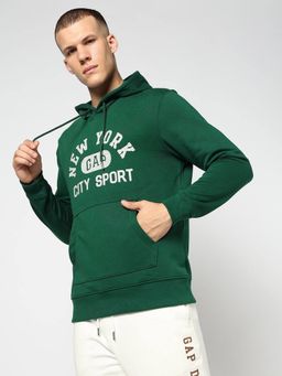 GAP - Men's Green Typography Hooded Neck Hoodie