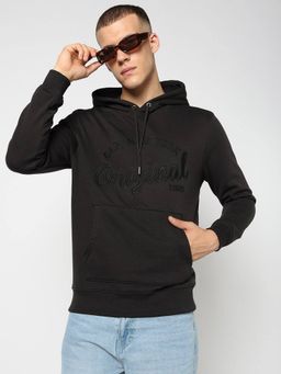 GAP - Men's Black Embroidered Logo Hooded Neck Hoodie
