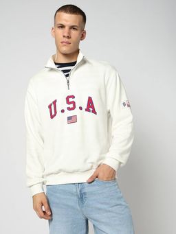GAP - Men's White Embroidered Letter Oversized Fit Half-Zip Sweatshirt