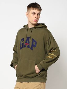 GAP - Men's Olive Logo Oversized Fit Drop-Shoulder Hoodie
