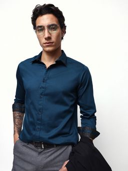 Dennis Lingo - Men's Teal Solid Spread Collar Casual Shirt