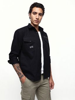 Dennis Lingo - Men's Black Solid Spread Collar Relaxed Fit Casual Shirt