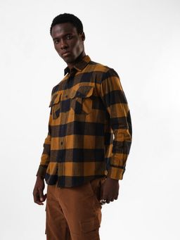 Dennis Lingo - Men's Olive Flannel Checks Spread Collar Relaxed Fit Casual Shirt