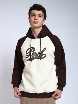 Perch - Brown Colour Blocked Regular Fit Hoodie