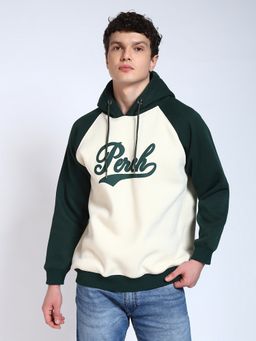 Perch - Bottle Green Colour Blocked Regular Fit Hoodie