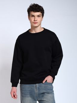 Perch - Black Solid Regular Fit Sweatshirt