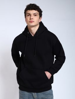 Perch - Black Solid Regular Fit Hoodie