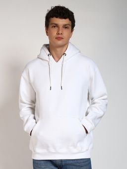 Perch - White Solid Regular Fit Hoodie