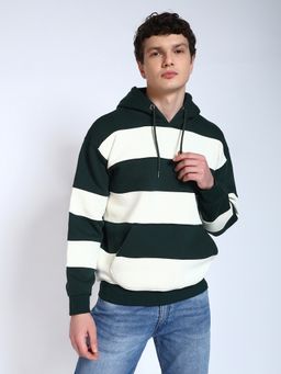 Perch - Bottle Green Striped Regular Fit Hoodie