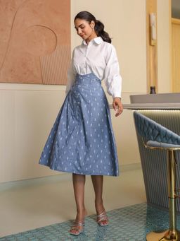 B'Infinite - Pearl Shirt And Embroidered Denim Skirt (Set of 2)