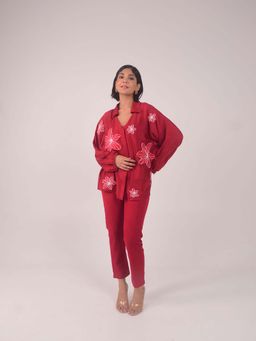 WHY SO BLUE - Rue Applique Modal Maroon Shirt with Pant and Slip (Set of 3)