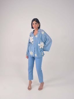 WHY SO BLUE - Lisa Applique Modal Dark Blue Shirt with Pant and Slip (Set of 3)