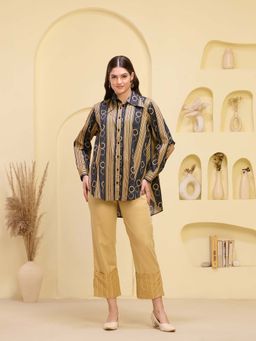 First Resort by Ramola Bachchan - Black And Golden Stripe Shirt with Straight Trouser (Set of 2)