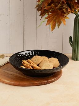 VarEesha - Glossy Black Diamond Round Serving Dish