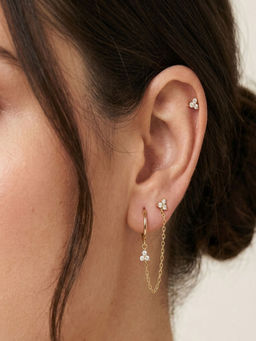 AQUASTREET - 18K Gold Plated Anti-Tarnish White Zircon Ear Chain Earring Set