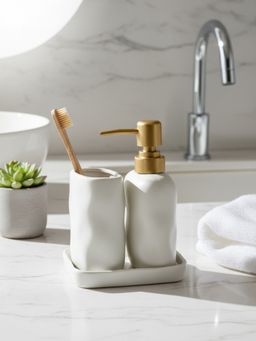 Mason Home - Lucent Bathroom Dispenser with Tumbler & Tray - White